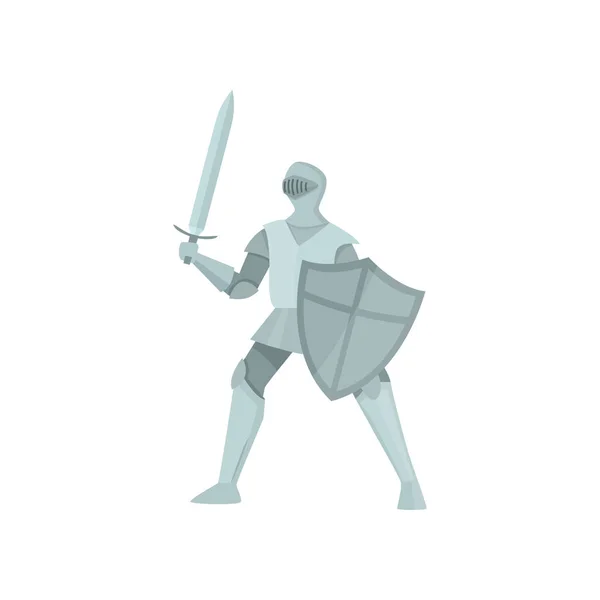 Die Figur eines Ritters in Schutzpose auf weißem Hintergrund — Stockvektor