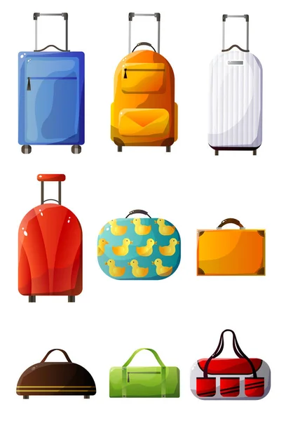 Collectie van kleurrijke koffers, reiziger bagage, tassen voor reizen vectorillustratie — Stockvector