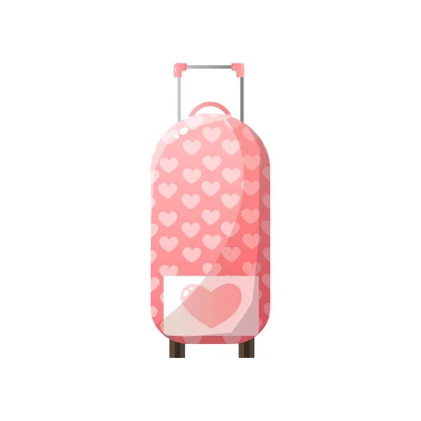 Valigia in policarbonato rosa con ruote, Traveler Luggage, Travel concept Vector Illustration — Vettoriale Stock