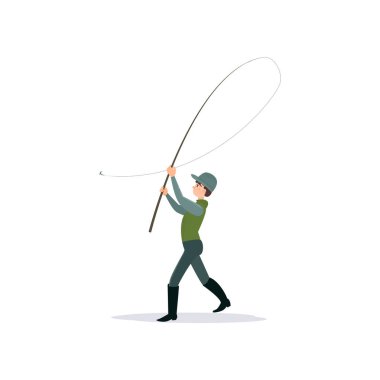Olta, Erkek Fisher karakter vektör çizim atma balıkçı