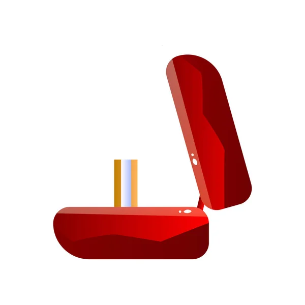 Caja de regalo abierta de terciopelo rojo con anillo, caja de joyería, ilustración de vectores de vista lateral — Vector de stock