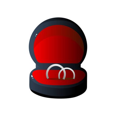 Nişan yüzük, yuvarlak şekilli mücevher durumda vektör çizim beyaz zemin üzerine siyah ve kırmızı kadife hediye kutusu açıldı.