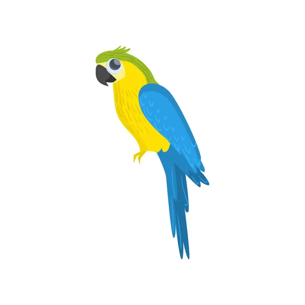 Big blue and yellow sitting parrot isolated on white background. Side view — Stock Vector