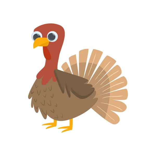 Stora bruna stående fågel Turkiet kuk isolerad på vit bakgrund. Symbol för Tacksägelsedagen — Stock vektor