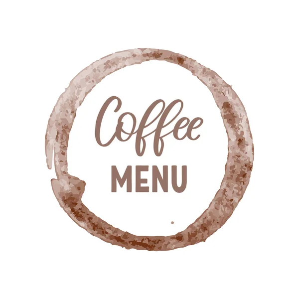 Creatieve embleem, sjabloon voor koffie menu als bruin cirkel met letters op witte achtergrond — Stockvector