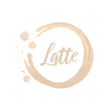 Logo, reklam afiş, el yazısıyla yazılmış yazı latte ile bej daire şeklinde promosyon posteri için yaratıcı şablonu