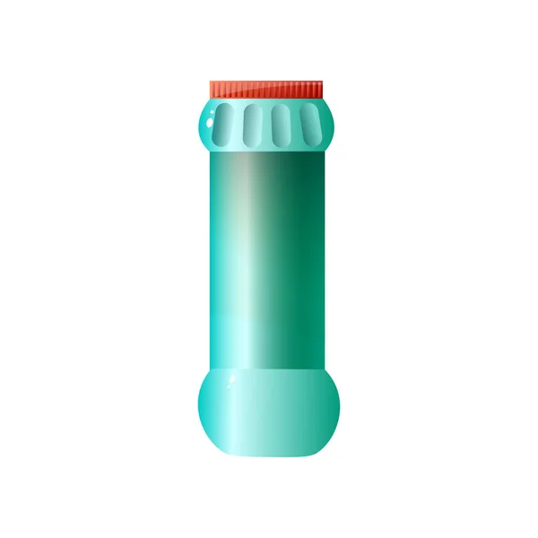 Pojemnik z tworzywa sztucznego Zielona duża objętość oczyszczanie suchego proszku kształt cylindryczny z czerwoną czapkę na białym tle. — Wektor stockowy