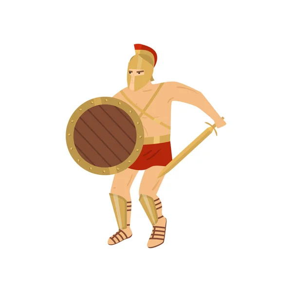 Lucha fuerte gladiador en taparrabos rojos aislados sobre fondo blanco — Vector de stock