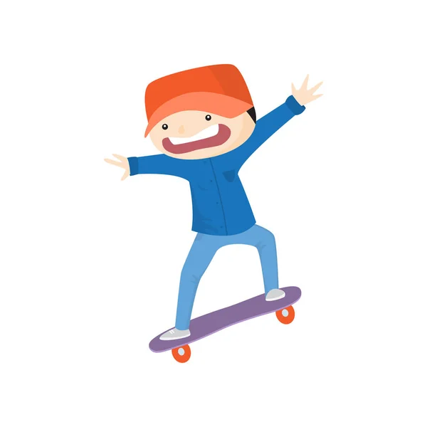 白い背景で隔離の丘からダウン スケート ボード怖い少年 — ストックベクタ