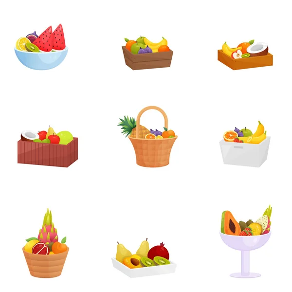 Fruits dans le panier mis isolé sur fond blanc — Image vectorielle