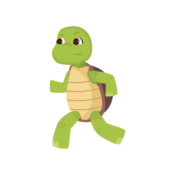 Petite tortue mignonne qui court sur deux pattes arrière isolées sur fond blanc — Image vectorielle