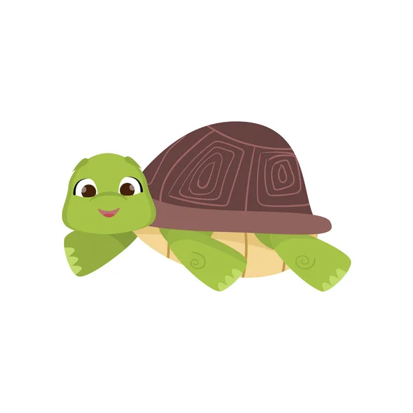 Dibujos animados cómic tortuga verde acostado en el estómago aislado sobre fondo blanco — Vector de stock