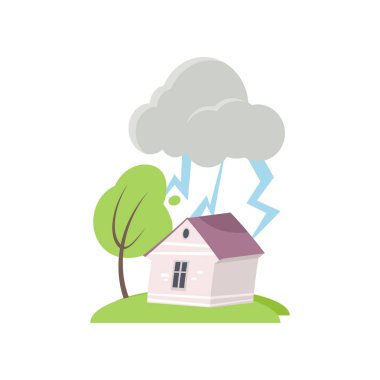 Beyaz arka plan üzerinde izole ev üzerinde güçlü fırtına