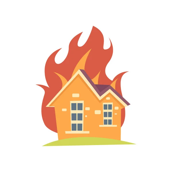 Casa in fiamme con fuoco fuori dalle mura isolato su sfondo bianco — Vettoriale Stock