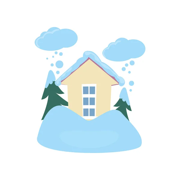 Schneegestöber rund um Haus isoliert auf weißem Hintergrund — Stockvektor
