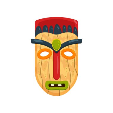 Beyaz arka plan üzerinde izole alın yeşil gem ile ahşap Afrika maskesi