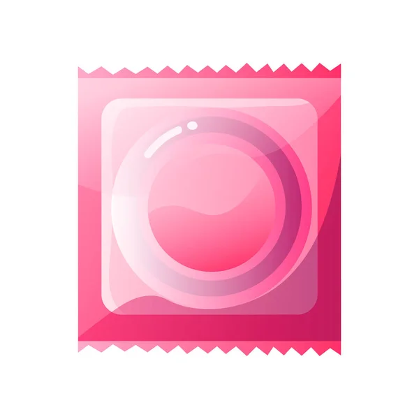 Preservativo de látex em pacote rosa isolado sobre fundo branco — Vetor de Stock