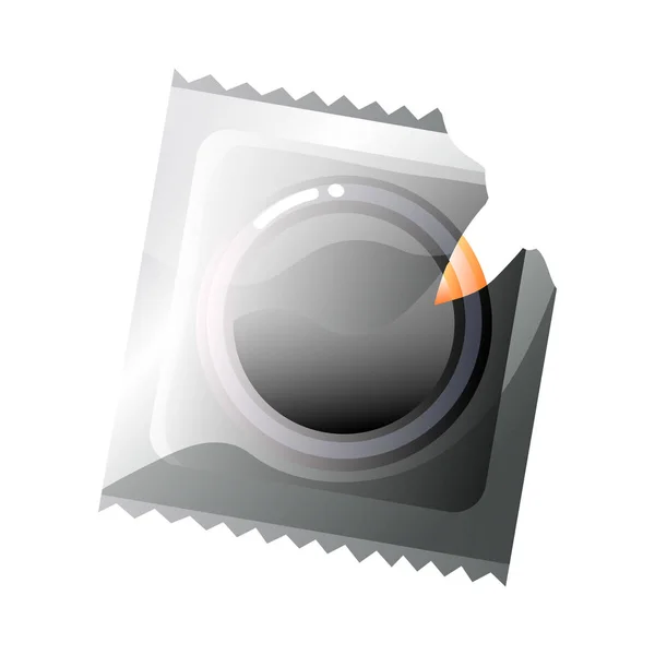 Trasig packning med latex kondom isolerad på vit bakgrund — Stock vektor