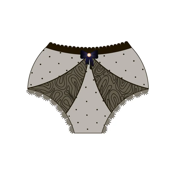 Culotte en dentelle en forme de short avec taille classique et coupe de hanche décorée avec arc isolé sur fond blanc — Image vectorielle