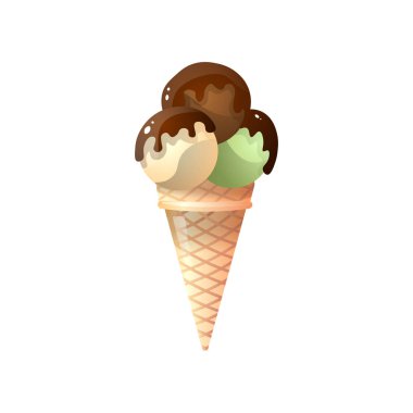 Gözleme koni beyaz arka plan üzerinde izole karışık dondurma kaşık toz