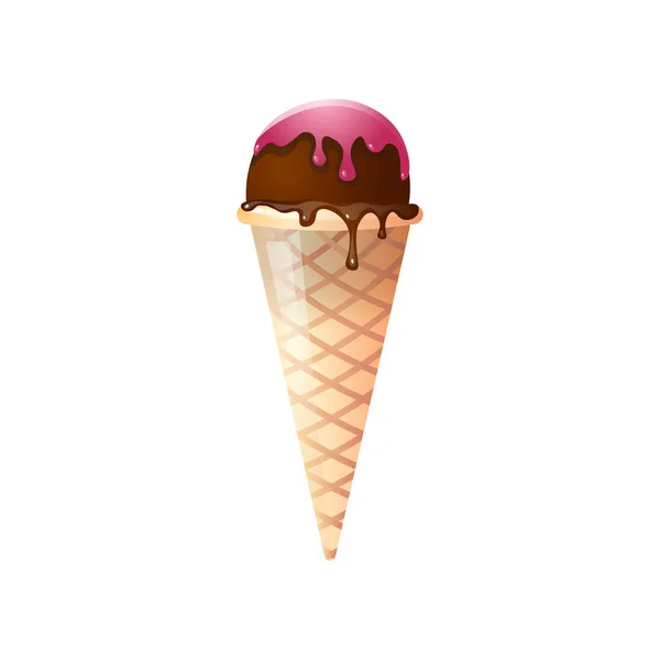 Cône de crème glacée au chocolat et garniture de fruits isolé sur fond blanc — Image vectorielle