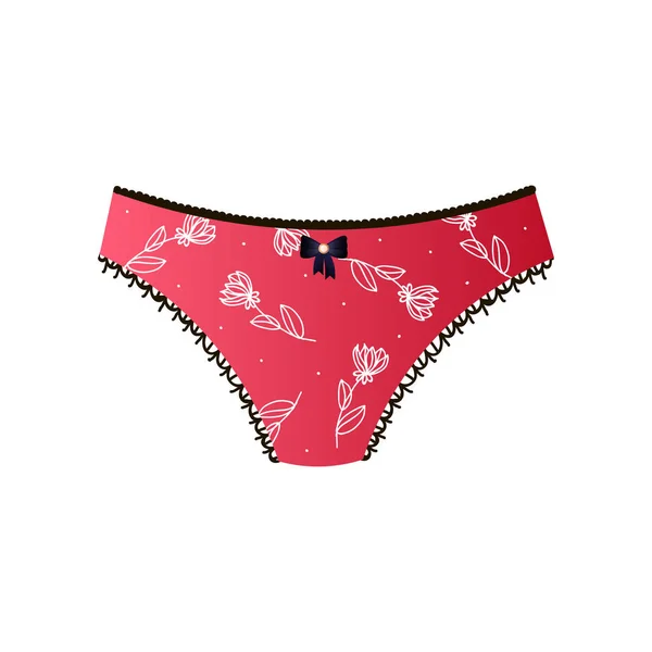 Lindas bragas rojas con diseño floral y lazo aislado sobre fondo blanco — Vector de stock