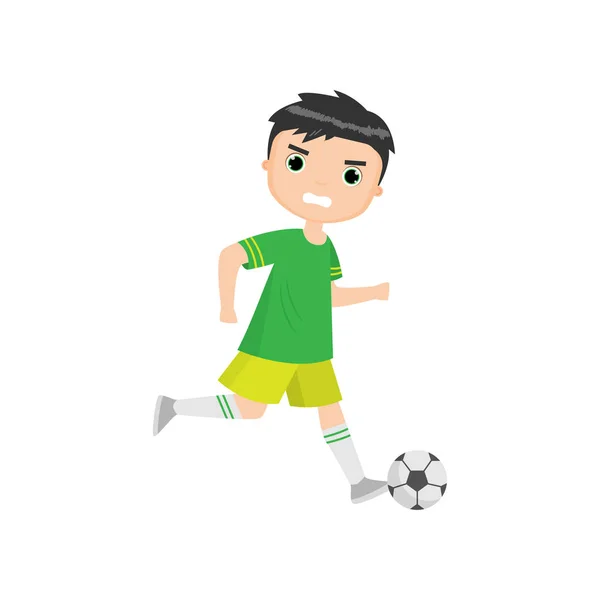 Chico enojado jugando fútbol aislado contra fondo blanco — Vector de stock