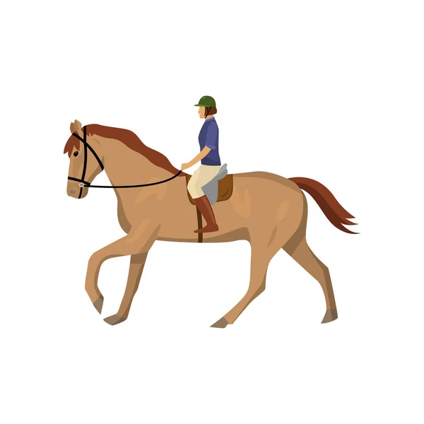 Femme cheval en uniforme de jockey et casque vert isolé sur fond blanc — Image vectorielle