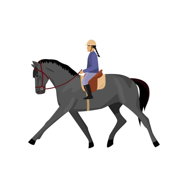 Horsewoman riding gray horse isolated against white background — Stock Vector