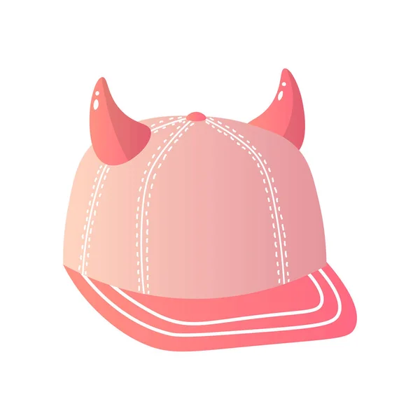 Pink creative baseball cap with horns on top on white — Stock Vector