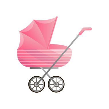 Yeni doğan iki beyaz şeritler ile modern pembe bebek arabası