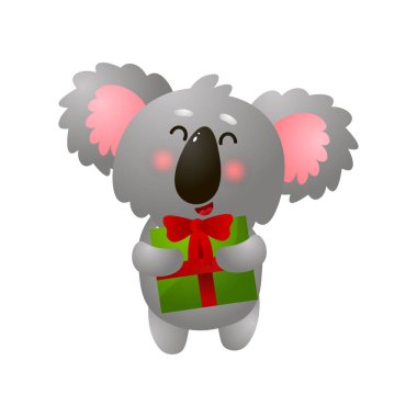 Beyaz arka plan üzerinde duran pençeleri hediye komik şirin egzotik koala