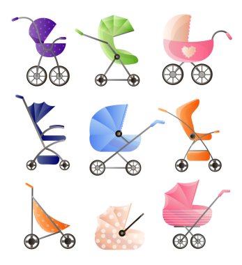Modern bebek arabasından beyaz arka plan üzerinde izole web tasarım kümesi