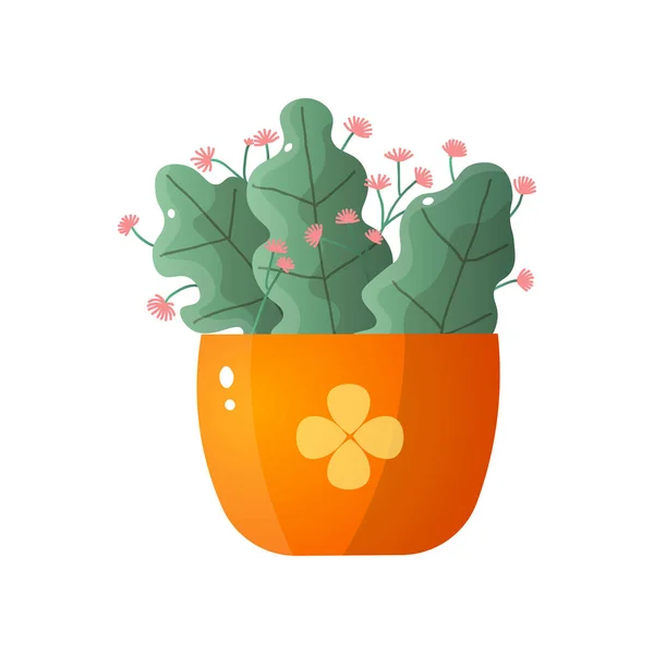 Planta con flores en cuenco naranja aislado sobre fondo blanco — Vector de stock
