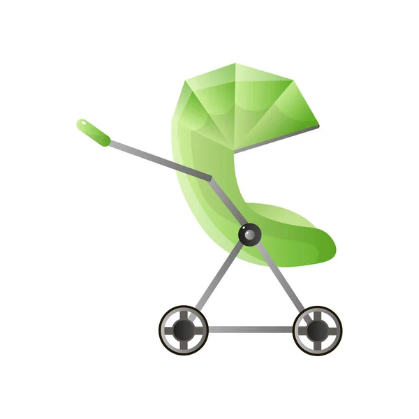 Groene baby wandelwagen voor rit op witte zitting — Stockvector