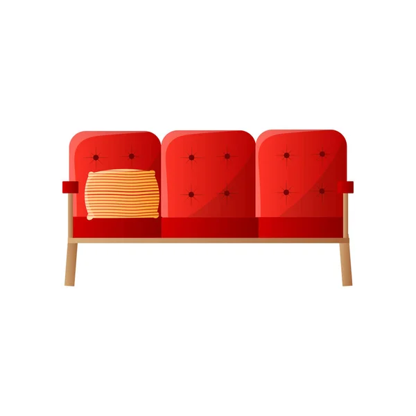 Red retro sofa with wooden legs isolated on white background — Stock Vector