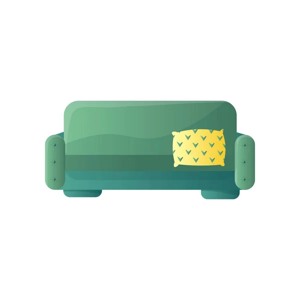 Зелений диван з жовтою подушкою ізольовано на білому тлі — стоковий вектор