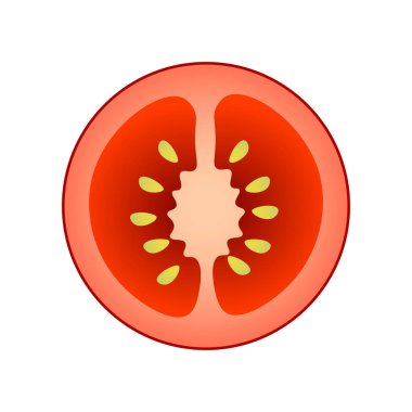 Beyaz arka plan üzerinde izole kırmızı domates basit çizgi film yarısı tek