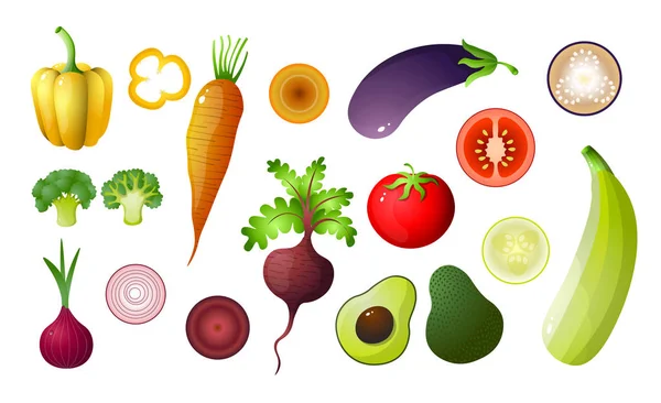 Färgade grönsaker ligger isolerad på vit bakgrund — Stock vektor