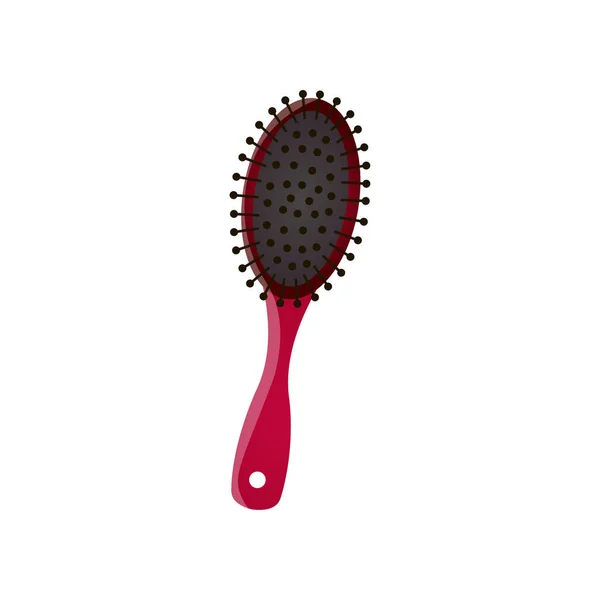 Desenhos animados estilo moderno escova de cabelo de plástico com alça vermelha isolada no fundo branco —  Vetores de Stock