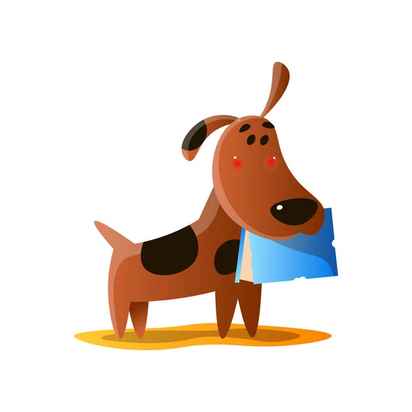 Travieso perro de dibujos animados marrón llevando libro en la boca aislado sobre fondo blanco — Vector de stock