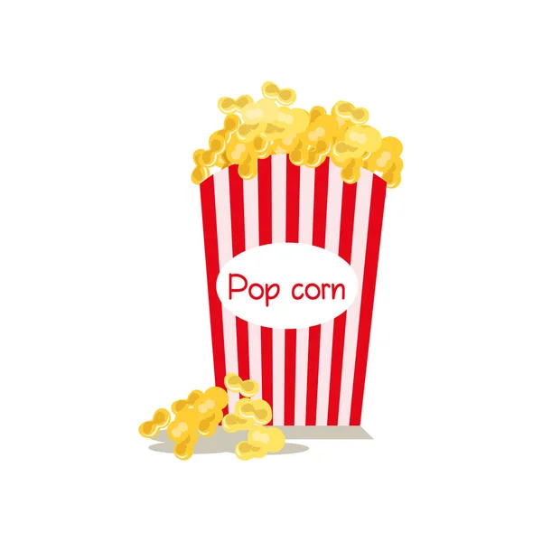 Mittelgroßer rot-weiß gestreifter Popcorn-Eimer mit Schriftzug isoliert. — Stockvektor