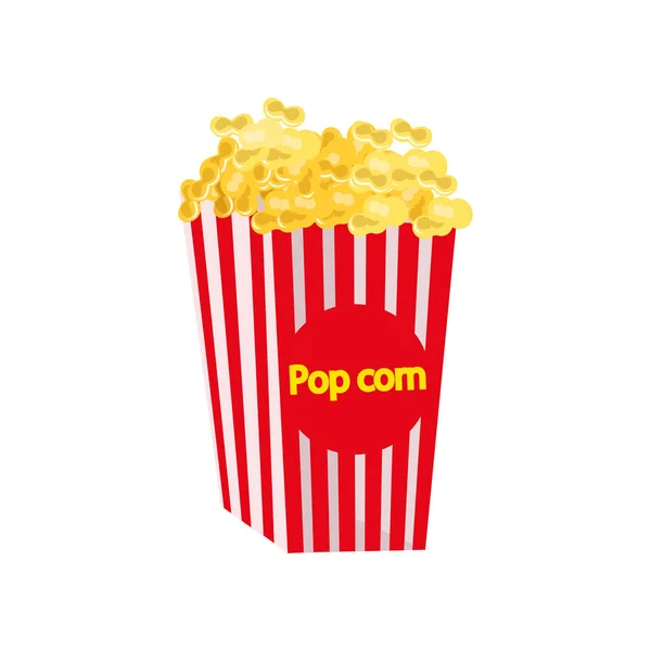 Mittelgroßer vollgestreifter Popcorn-Eimer mit Schriftzug auf Rot. — Stockvektor