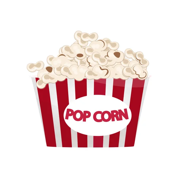 Größter rot-weißer Popcorn-Eimer gefüllt mit Snacks isoliert auf weißem Hintergrund — Stockvektor