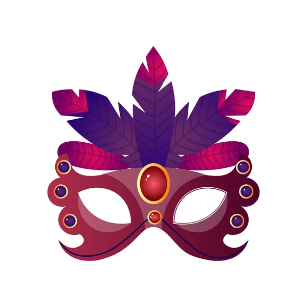 Carnival, halloween, masquerade female mask with feathers and sparkling stone — Stock Vector