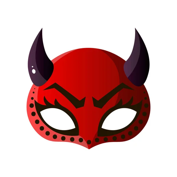 Carnaval halloween, maskerade rode demon masker met hoorns — Stockvector