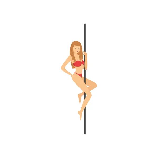 Personaje detallado mujer en forma bailando alrededor del poste aislado sobre fondo blanco — Vector de stock