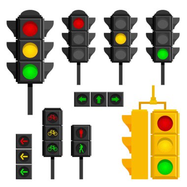 Trafik ışıkları beyaz arka plan üzerinde izole kümesi