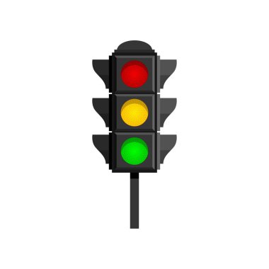 Beyaz arka planda izole kırmızı, sarı ve yeşil lambalar ile trafik ışıkları