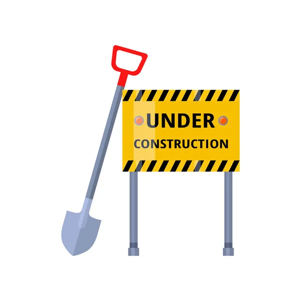Městská bezpečnost pod stavebním silničním znakem s ocelovou lopatou na bílém — Stockový vektor